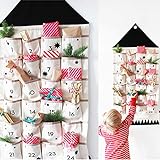Adventskalender zum Befüllen Weihnachten Kalender Befüllbar, 24 Taschen Stoff Weihnachtskalender zum Aufhängen Weihnachtlichen Ornamente (A)